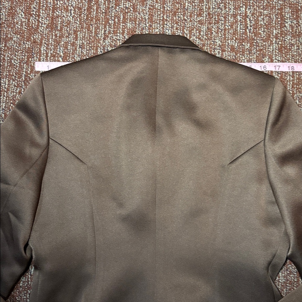 Chocolate Brown Satin Blazer fitted women’s blazer shiny button front structured - Picture 11 of 15